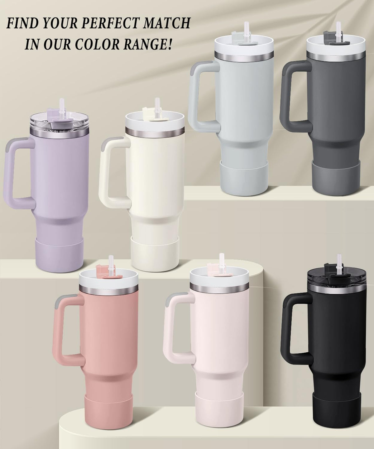 KTKUDY 2-Pack Silicone Boot for Stanley Tumbler 40 oz 30 oz 20 oz & Hydro Flask 12-24 oz - Cup Boot Fit Select Yeti, Simple Modern, Owala Water Bottle - Bottom Cover Accessories