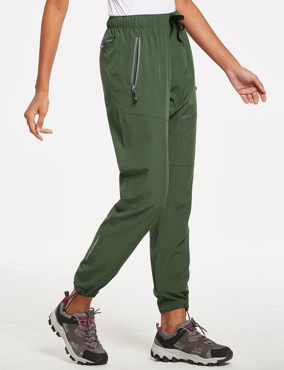 baleaf Cargo Pants for Women Petite Joggers Lightweight Quick Dry Pant Water Resistant 27'' Travel Workout Athletic Trip 27''-Army Green XL