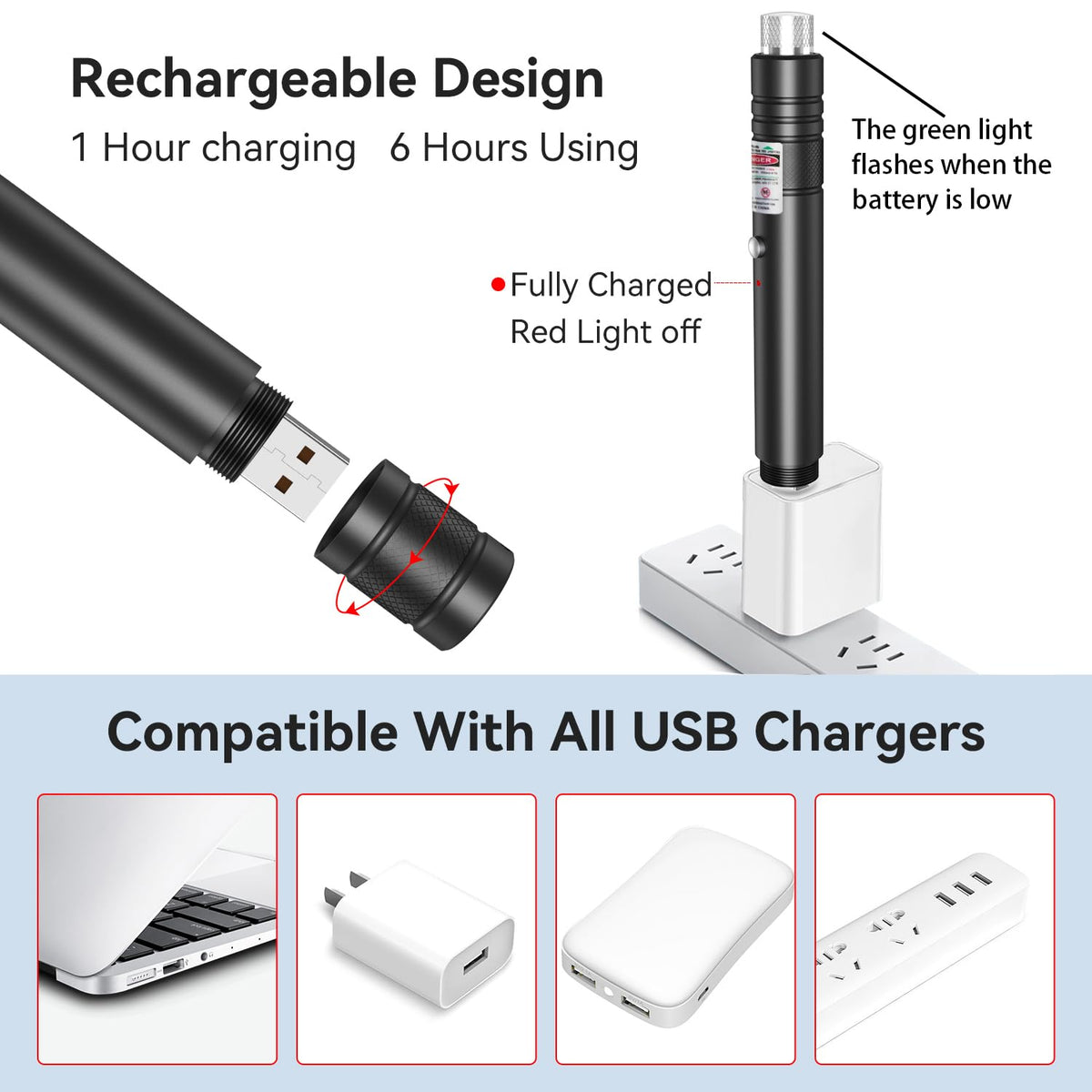 MIPREZT [Professional] Rechargeable Green Laser Pointer High Power Green Beam Laser Light Long Distance Range for TV/LED/LCD Screens Tactical Flashlights Presentation Office/Outdoors/Astronomic [001]
