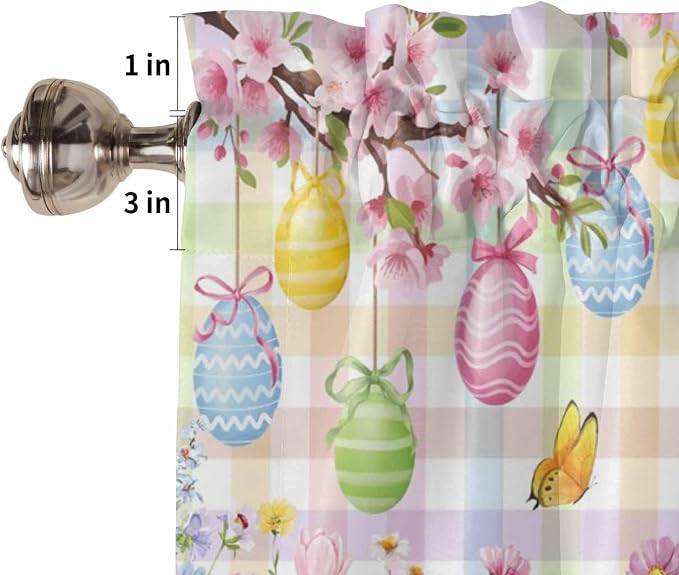 Happy Easter Kitchen Curtains 54 Inches Length, Spring Bunny Colorful Eggs