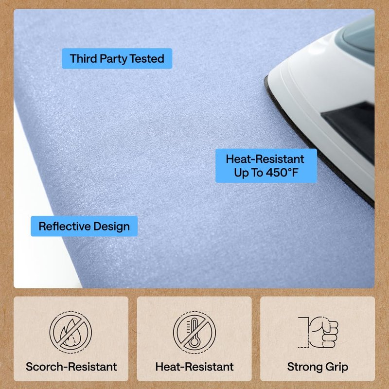 GORILLA GRIP The Original Ironing Board Cover and Pad, Silicone Coating, 400°F Scorch Resistant Thick Padding, Heavy Duty Iron Covers Standard Boards, Hook and Loop Fastener Strap, Blue 18x49
