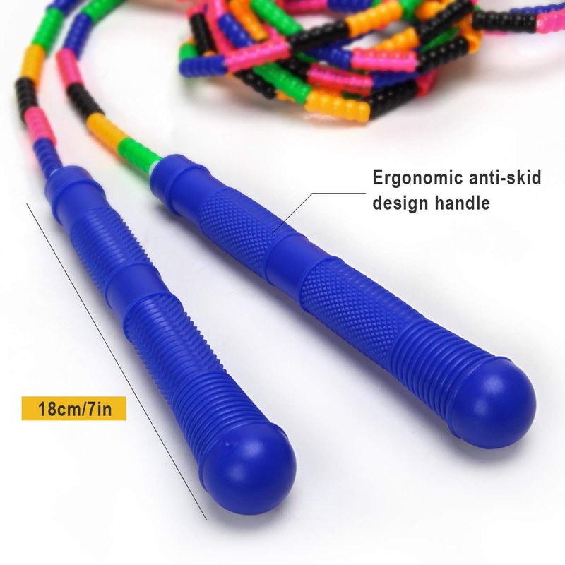 Coolrunner 16 FT Long Jump Rope(2 PACK), Double Dutch Jump Ropes, Soft Beaded Skipping for Kids Adults, Plastic Segmented Long Enough for 4-5 Jumpers(Rainbow) (Style 1) (Green) (Blue) (Blue) ﻿