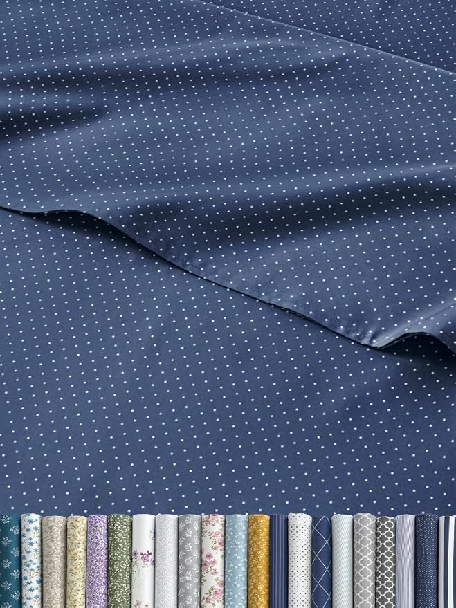 Navy Blue Polka Dots Bed Sheet Set – 1 Flat & 1 Fitted Sheet & 1 Pillowcase w/ Deep Pockets – Polka Dot Bedding - Ultra-Soft, Wrinkle & Fade Resistant - Comfy, Breathable and Cooling - Twin Size Set