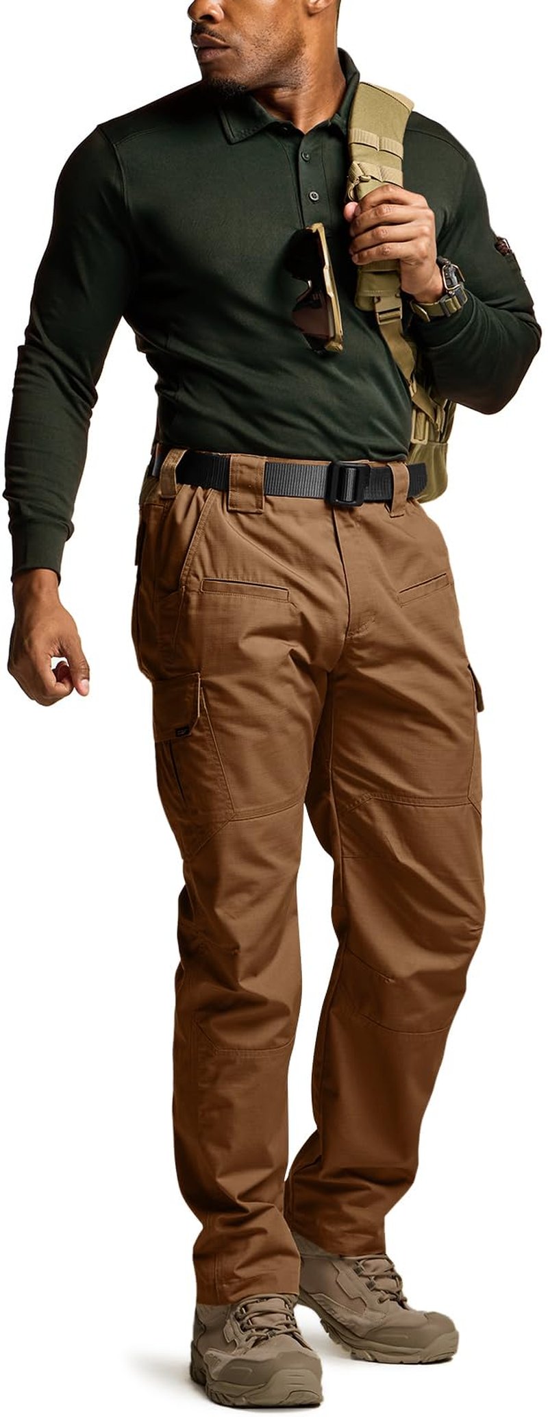 CQR Men's Tactical Pants, Water Resistant Ripstop Cargo Pants, Lightweight EDC Work Hiking Pants, Outdoor Apparel, Raider Copper Brown, 44W x 30L