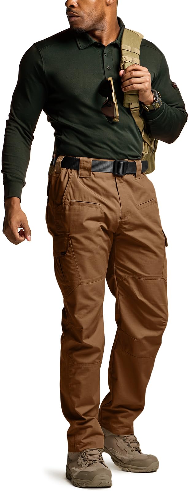 CQR Men's Tactical Pants, Water Resistant Ripstop Cargo Pants, Lightweight EDC Work Hiking Pants, Outdoor Apparel, Raider Copper Brown, 36W x 32L