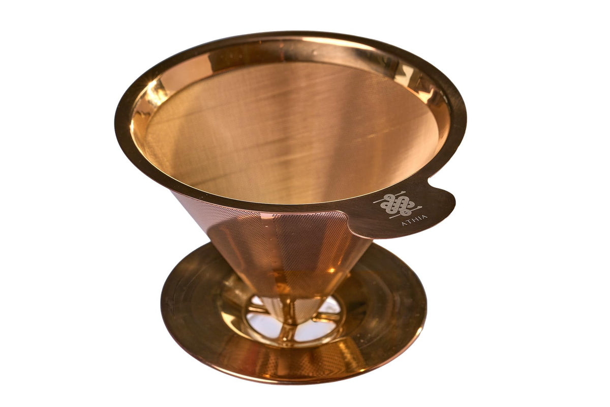 ATHIA Golden Dripper Reusable Stainless Steel Coffee Filter Paperless Cone Filter for Drip Coffee Makers Eco-Friendly Easy Clean Compatible with Most Coffee Makers (Golden, Cone Shape)