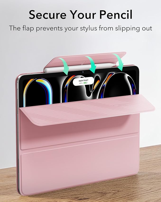 ESR for iPad Pro 13 Inch Case (M5/M4) 2025/2024, Powerful Magnetic Attachment, Slim Trifold Stand Case, Supports Pencil Pro & Pencil(USB-C), Auto Wake/Sleep, Rebound Series, Pink