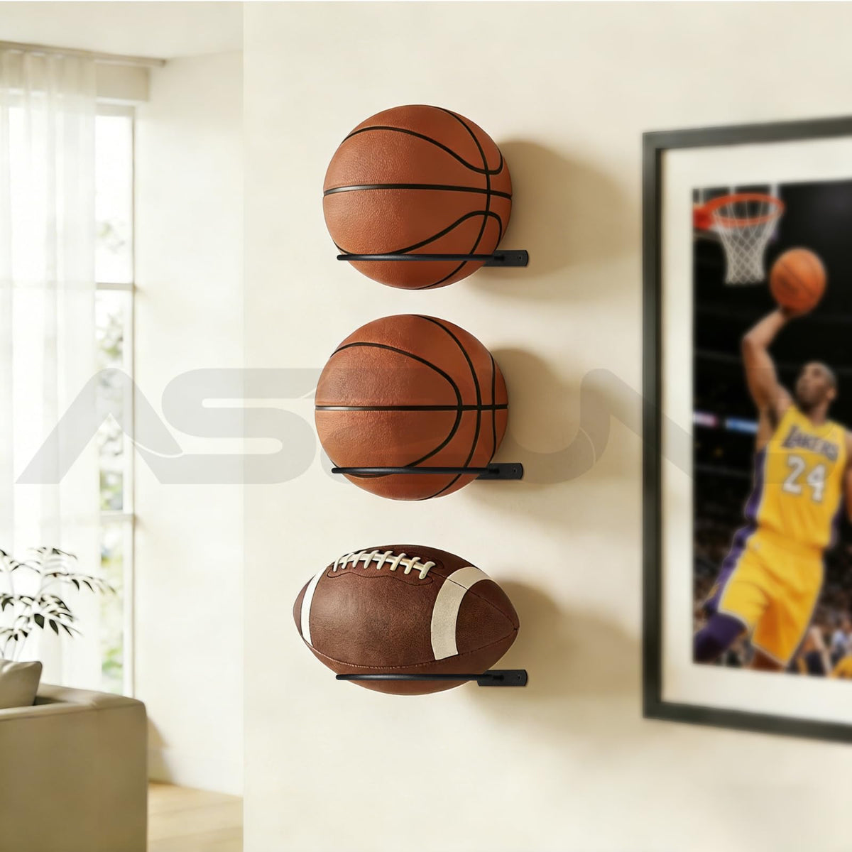 ASZUNE 36Pack Basketball Holder Ball Holder Wall Mount Storage Display Universal Ball Rack Metal Black Rack Holder Space Saver for Basketball Football Volleyball Soccer
