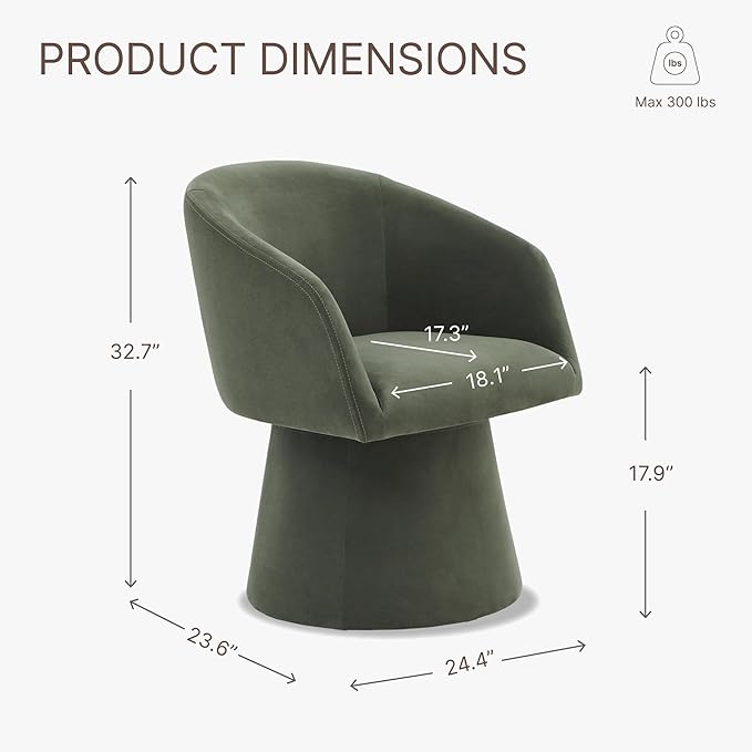 Swivel Dining Chairs Set of 4, Upholstered Mid Century Modern Deskchair with Barrel Back, Linen Fabric Kitchen Chairs for Dining Room, Bedroom, Dressing Room, Green