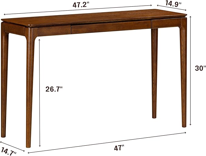 NTC Mingle 47-Inch Console Table, Modern Solid Wood Entryway Table with Hidden Drawer, Waterproof & Heat Resistant, Narrow Table for Hallway, Living Room & Foyer, Dark Walnut