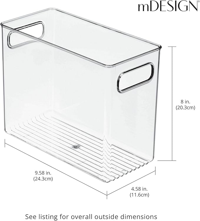 mDesign Tall Plastic Storage Organizer Container Bin, Office Organization for Filing Cabinet, Cupboard, Shelves, and Desk - Holds Notepads, Pens, Pencils, Highlighters, Ligne Collection, 4 Pack, Clear