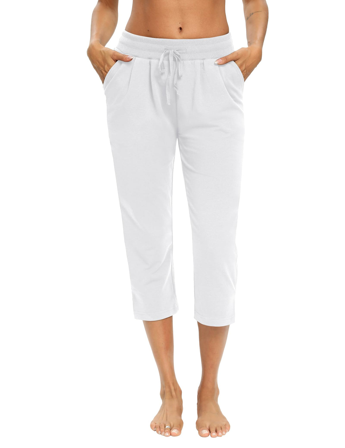 LEXISLOVE Capris for Women Casual Summer Wide Leg Crop Pants Loose Comfy Drawstring Yoga Jogger Capri Pants with Pockets White XL