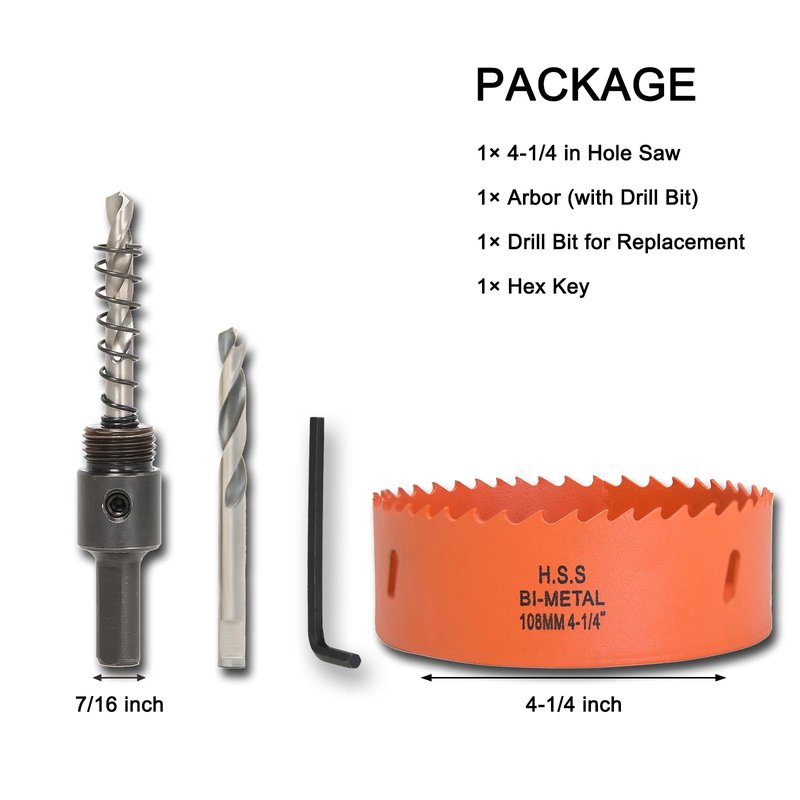VIKITON 4-1/4 inch Hole Saw with Arbor for Metal Wood and Plastic, 4.25 inch Hole Cutter for Different Project with Smooth and Flat Drilling Edge, Fast Chip Removal
