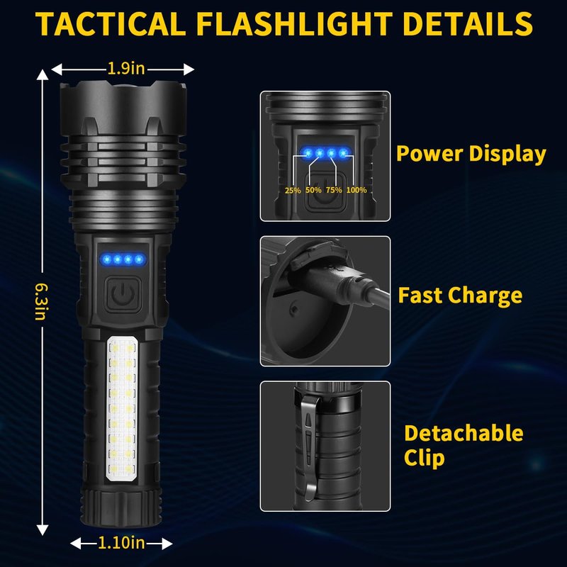 ZioeYiue Rechargeable Flashlights High Lumens, 7Mode Super Bright Flashlight Powerful, Adjustable Tactical Flash Light High Powered, LED Flashlights for Home Emergency Hunting Camping Essentials Gear