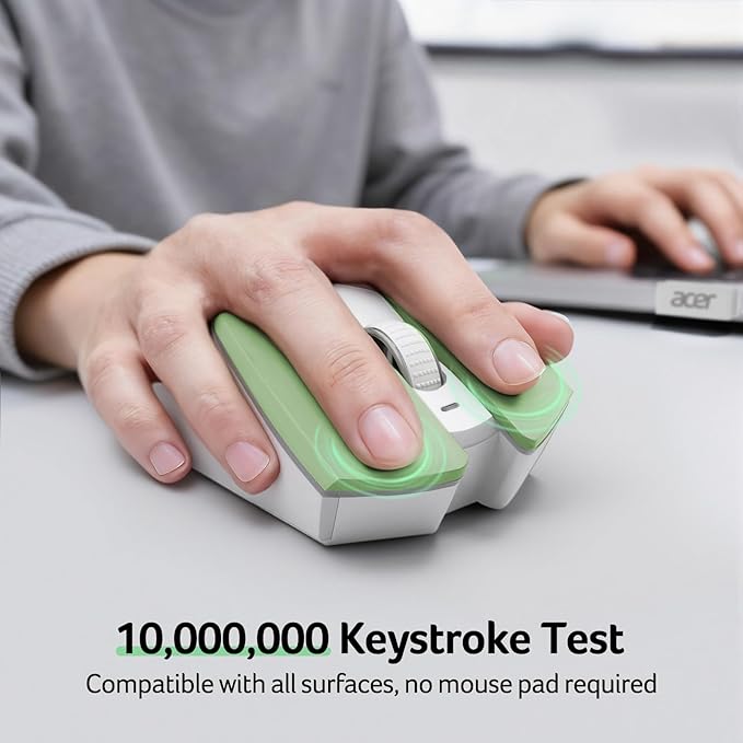 acer Wireless Mouse for Laptop, 2.4GHz Computer Mouse 3 Adjustable DPI Office Cordless USB Mice with USBA Receiver, 6 Buttons, 1600 DPI, Medium to Large Sized Hands (Green)