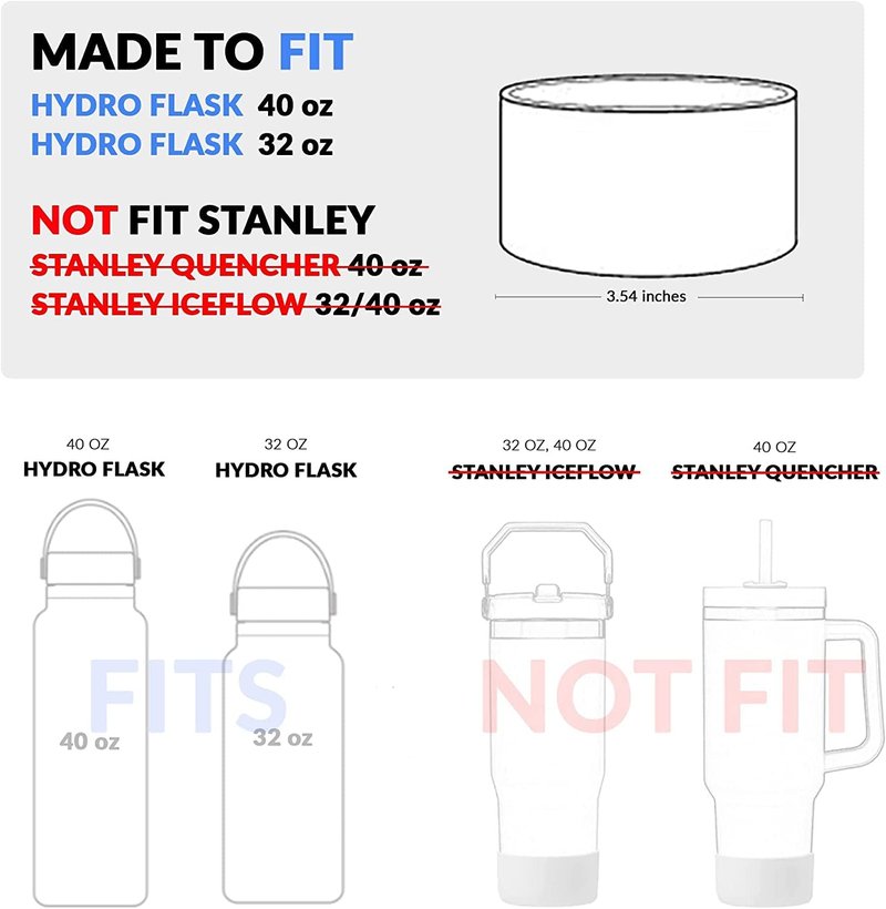 Boot for Hydro Flask 32 oz 40 oz, Thermoflask, Iron Flask, and the 32-40 oz water bottles (bottom width 3.5"-3.6"), Black