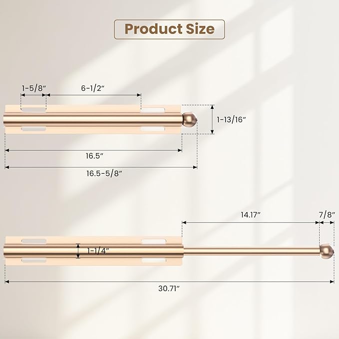 Supforce 16.5" Valet Rod for Closet Pull Out, Retractable Slide Out Valet Rod Closet Organization, Aluminum Valet Clothing Hanger Rods Perfect for Suits, Dresses & Freshly Pressed Clothes, Gold