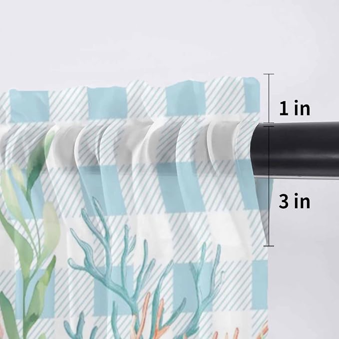 Summer Beach Sheer Valance Curtains, Ocean Colorful Coral Shell Seaweed