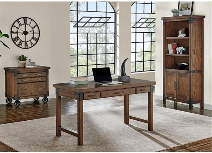 Pemberly Row Rustic Wood Lateral File with Legal/Letter File Drawer in Brown, Solid Wood, Sturdy Construction, Office or Home Storage, Secure Document Organization, Durable Design