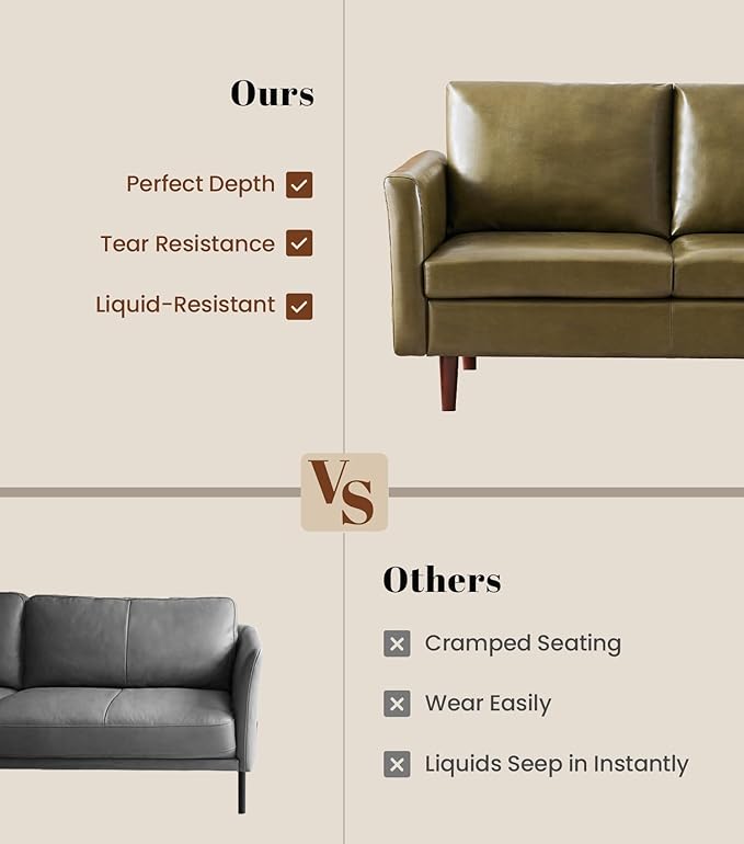 Kingfun Faux Leather 3 Seat Couch Set for Living Room, Mid Century Modern Sofa with Rolled Arms and Deep Seats, Fluffy Comfort for Apartment, Easy to Assemble, Olive Green Sofa and Chair