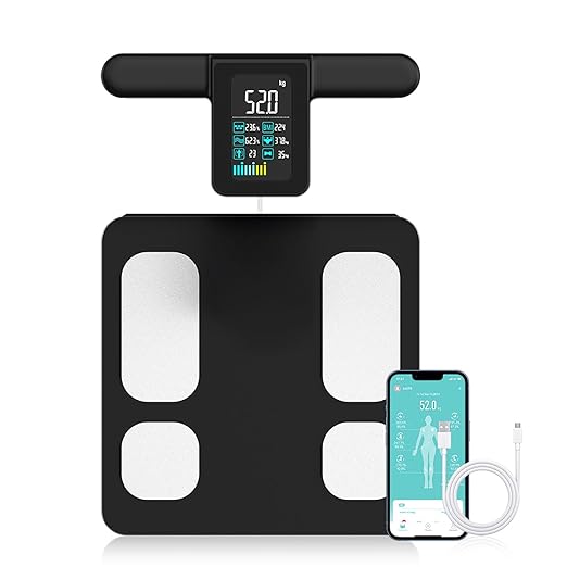 Fitdays Smart Body Fat Scale | Advanced 8-Electrode Technology for BMI/20+ Body Metrics | Full-Color LED & High Precision | Bathroom Weight Scale for Fitness/Weight Loss |(FG2015ULB-Black)