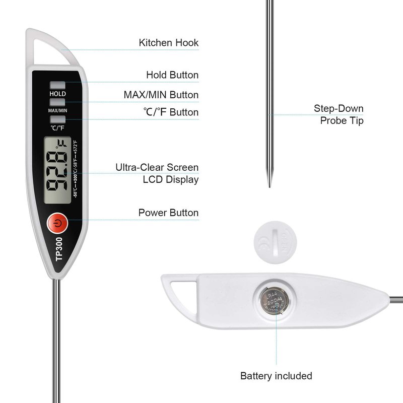 Meat Food Thermometer, Digital Candy Cooking Thermometer, Kitchen Cooking Thermometer Instant Read for BBQ Grill, Oil, Milk, Bath Water, Deep Fry, Candle Temperature