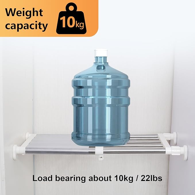 BAOYOUNI Closet Tension Shelf Rod Heavy Duty Wardrobe Organizer Adjustable Storage Shelves Rack DIY Closet Dividers Separators for Kitchen Bathroom Bedroom Garage, 19.69-31.5 Inches