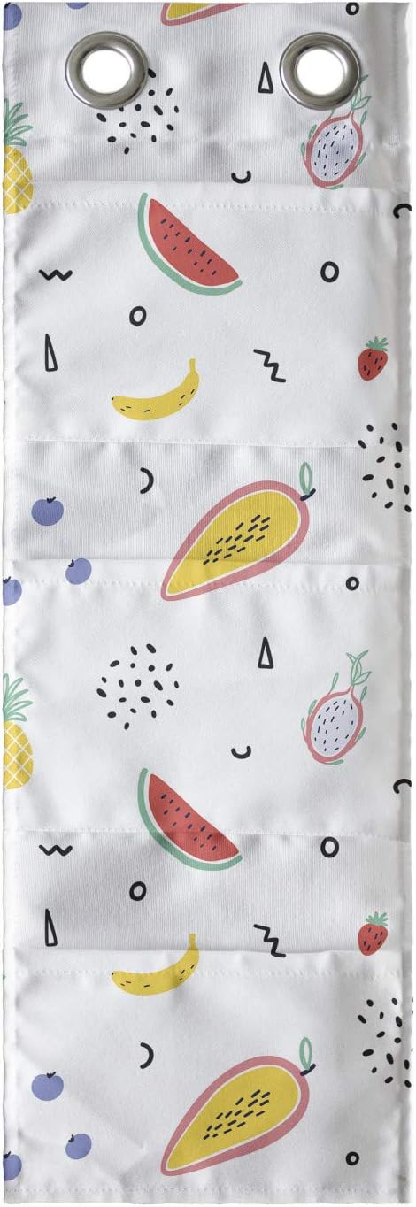 Ambesonne Fruits Hanging Pocket Organizer, Hand Drawn Tropical Items and Dots or Mini Motifs Scattered on a Plain Background, Printed Polyester Storage Bag with Pockets, 9" x 27", Multicolor