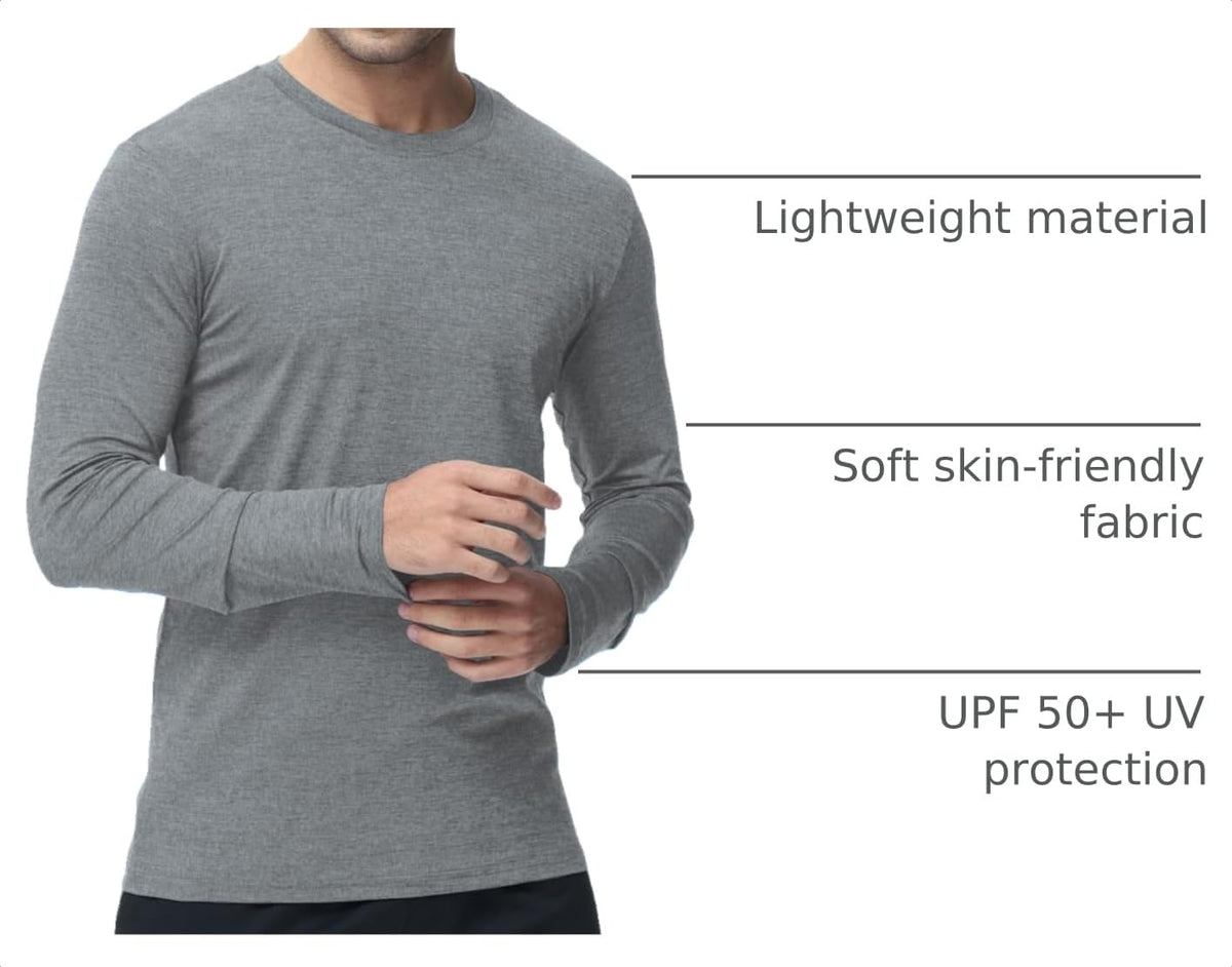 Kinglaman 6 Pack Men Dry Fit Workout Long Sleeve Athletic Gym UPF 50+ SPF UV Sun Protection Quick Dry Lightweight Shirts 1 Black 1 Gray 1 Heather Gray 1 Blue 1 Red 1 Green Large