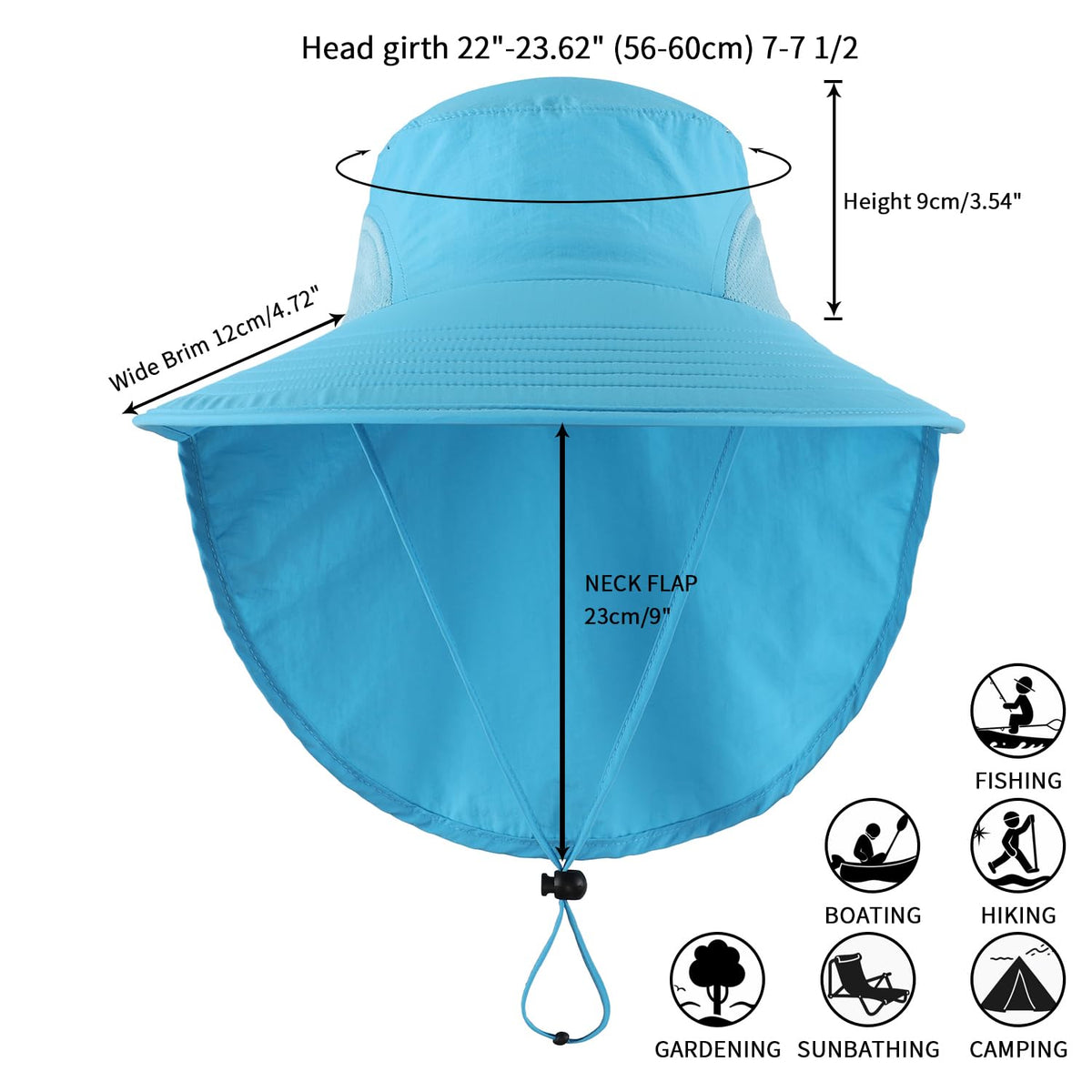 Home Prefer Outdoor UPF50+ Sun Hat Wide Brim Mesh Fishing Hat with Neck Flap (Aqua Blue)