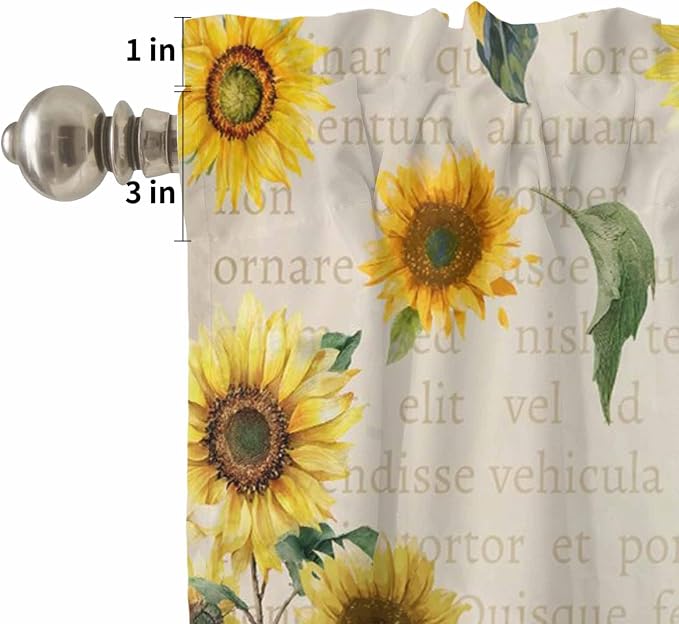 Kitchen Curtains Tiers and Valance Set of 3, Cow Sunflowers Light Filtering