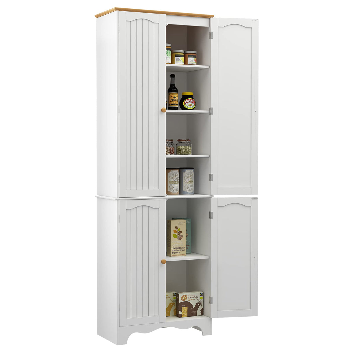 Yusong 72'' Tall Kitchen Pantry Cabinet, Freestanding Storage Cabinet with Doors and Shelves, Wooden Food Pantry Farmhouse Cupboard Buffet for Kitchen Dining Living Room, Gray