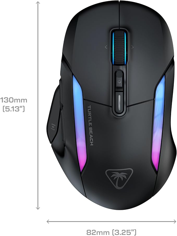 Turtle Beach Kone II Air Wireless RGB Gaming Mouse, 350-Hr Rechargeable Battery, 26000 DPI Optical Sensor, 100M Click Optical Switches, 21 Customizable Inputs, Ergonomic, 4D Scroll Wheel – Ash Black