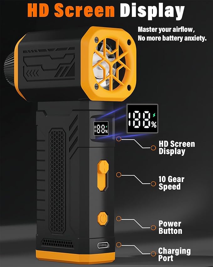 Compressed Air Duster, 130K RPM Powerful Cordless Mini Blower with Display, 10-Gear Adjustable Car Vacuum with Fast Charging, Rechargeable Handheld Vacuum for Home, Outdoor and Car (Black, 2-in-1)
