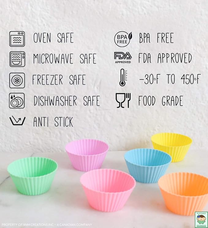 Muffinboi by XNM Creations, Premium Grade Silicone Cupcake and Muffin Liner Molds Baking Cups (Pastel), Pack of 24