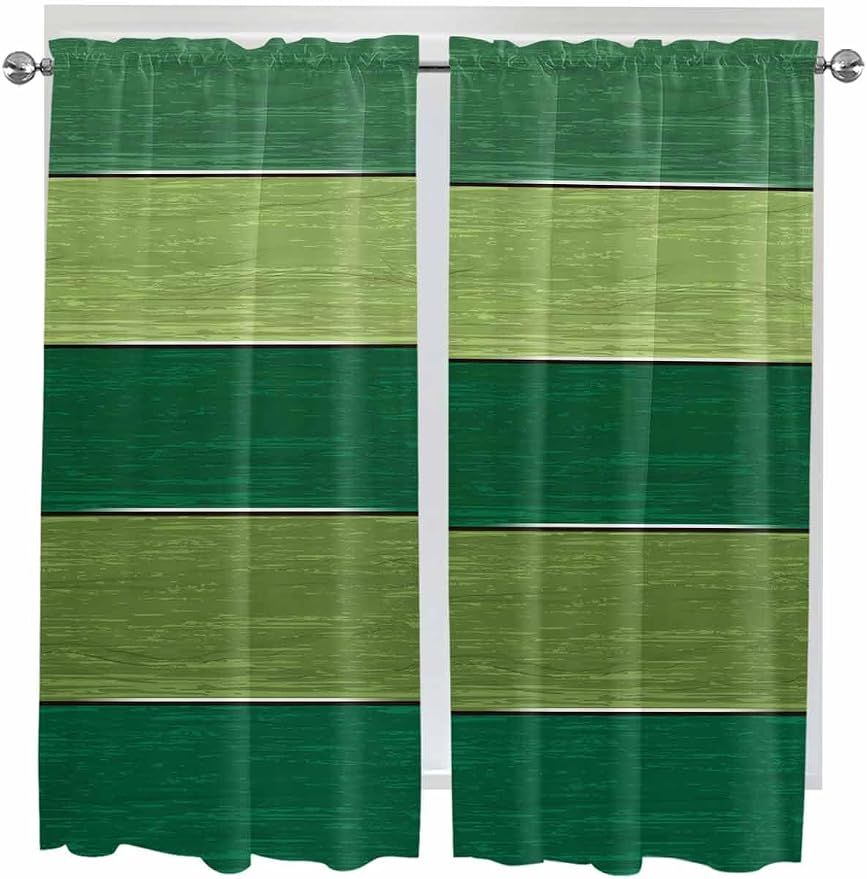 Farm Retro Green Wood Grain Window Valance Curtains, Rustic Wooden Plank