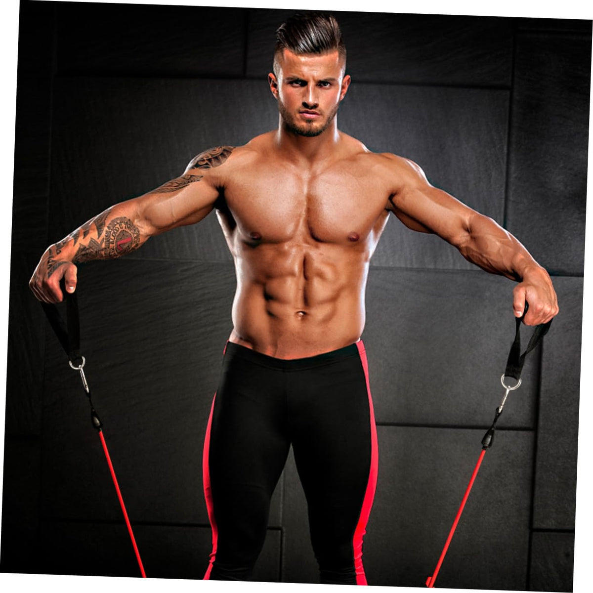 Garneck 4pcs Resistance Band with Handles Plastic D Ring Exercise Strap Foam Handle Band Fitness Equipment for Home Gym Overhead Strength Training Stretching Black
