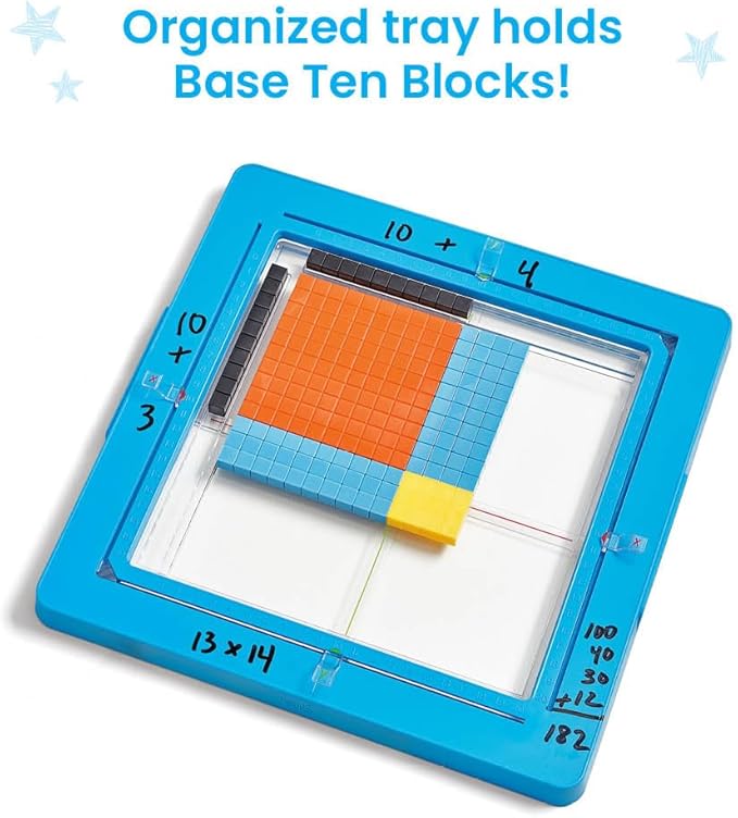 hand2mind Area Model Tray with Base Ten Blocks, Multiplication Manipulatives, Base 10 Math Manipulatives 3rd Grade, Counting Cubes, Teacher Supplies for Classroom Elementary, Math Classroom Must Haves