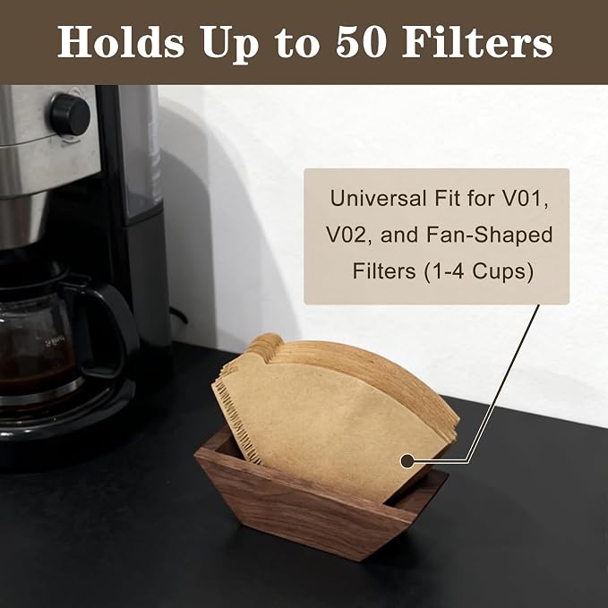Coffee Filter Holder Magnetic, Solid Walnut Wood Coffee Filter Storage Organizer