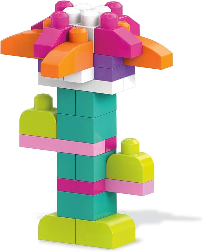 MEGA BLOKS First Builders Toddler Blocks Toys Set, Big Building Bag Collection with 80 Pieces and Storage, Pink, Ages 1+ Years
