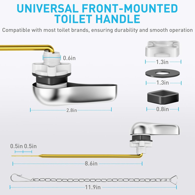 Toilet Handle Replacement Kit - American Standard Toilet Flush Handle Replacement, Universal Front Mount toilet lever bowl handle flusher arm tank replacement kit, Metal &Brass Toilet arm Lever &Chain