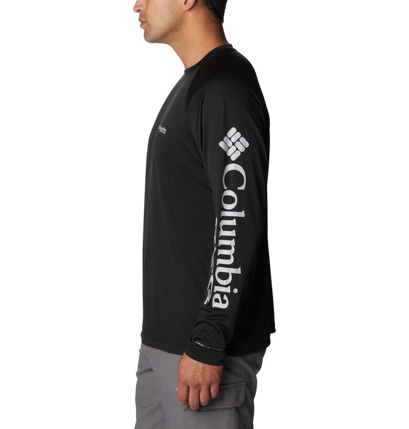 Columbia Men's PFG Terminal Tackle Long Sleeve Fishing Shirt, Black/Cool Grey Logo, Large Tall