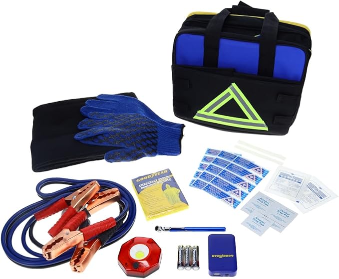 Goodyear GY5011 Safety and Storage Kit 2 in 1 Car Accessories for Women and Men, First Aid Roadside Assistance Kit