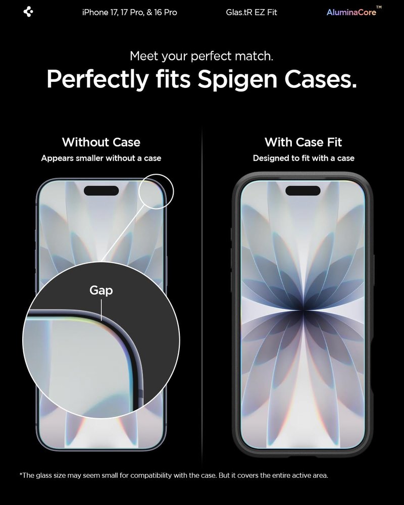 Spigen AluminaCore Tempered Glass Screen Protector [Glas.tR EZ Fit] designed for iPhone 17 Pro | iPhone 17 | iPhone 16 Pro [2 Pack] 9H+ Hardness, Aluminum-Enhanced Durability