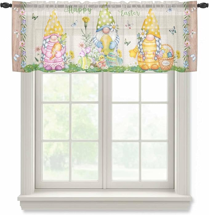 Easter Sheer Valances for Windows 42"x18", Light Filtering Kitchen Curtains