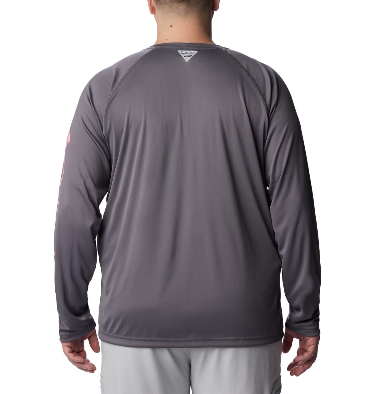 Columbia Men's Terminal Tackle Long Sleeve Fishing Shirt, City Grey/Pink Pop Logo, Medium