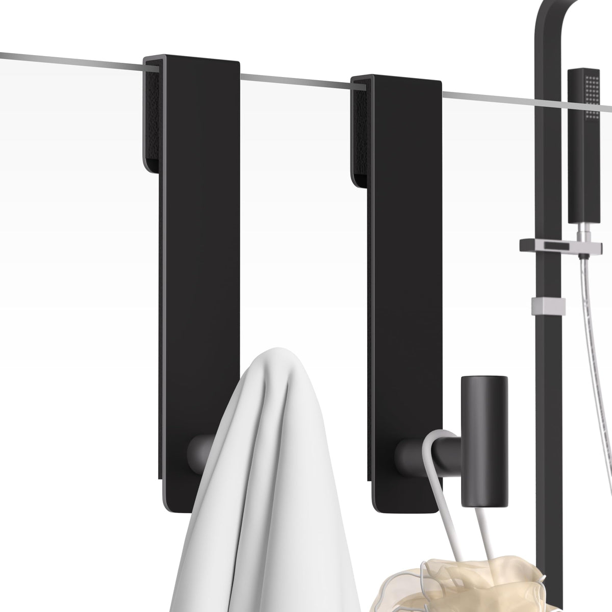 PMMASTO Shower Door Hooks, (7.5 Inch) Extended Towel Hooks for Bathroom Frameless Glass Shower Door, Stainless Steel Heavy Duty Hooks for Hanger Robe,Towel (Black ''T'' Shape 2 Pack)