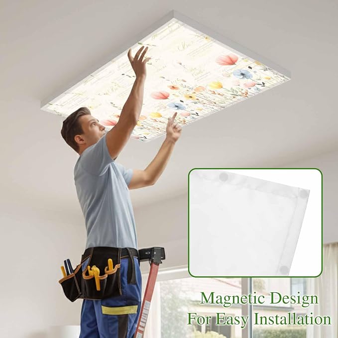 Fluorescent Light Covers for Ceiling Lights Spring Poppy Floral Magnetic Light