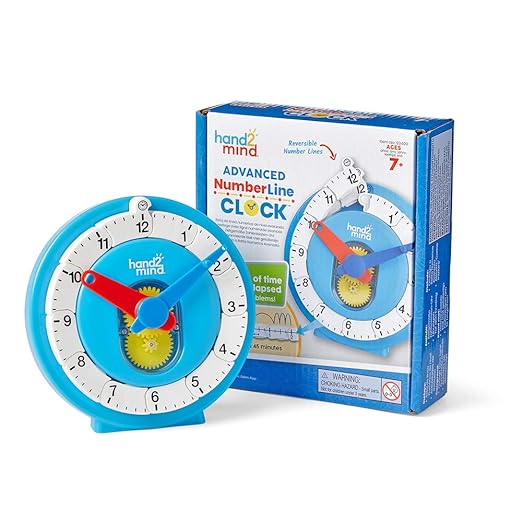 Hand2Mind Advanced NumberLine for Kids: Math Manipulatives, Analog Clock for Learning Time (1 Pack)