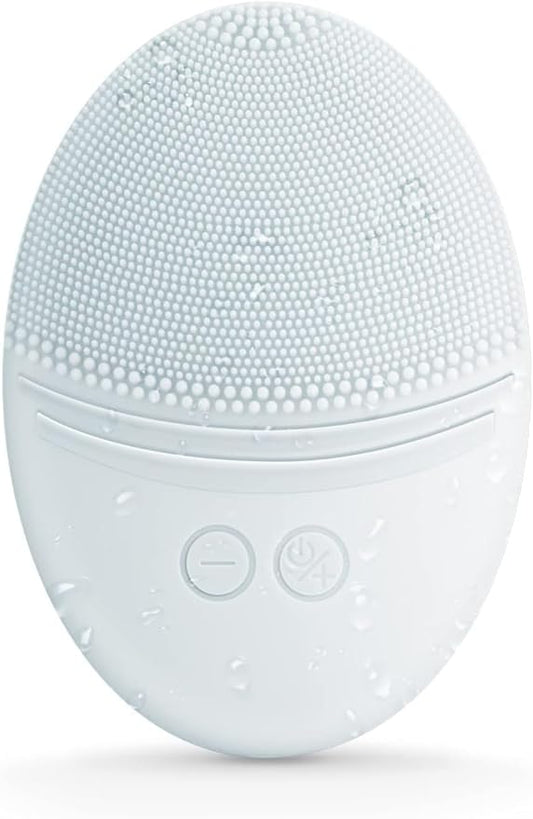 EZBASICS Facial Cleansing Brush Made with Ultra Hygienic Soft Silicone, Waterproof Sonic Vibrating Face Brush for Deep Cleansing, Gentle Exfoliating and Massaging, Inductive Charging (Light Grey)